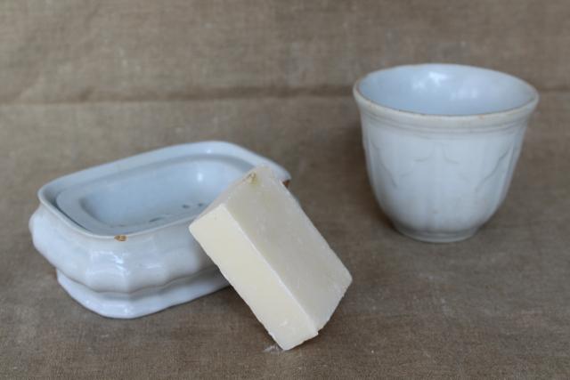 photo of antique white Wedgwood ironstone china soap dish and cup or toothbrush vase #1