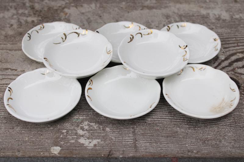 photo of antique white china butter pats, tiny plates Johnson Bros semi porcelain vintage 1900 #1