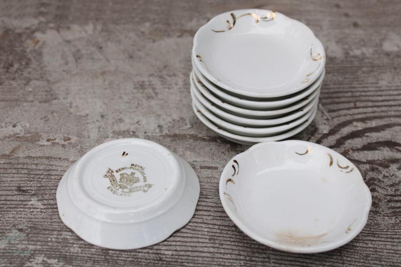 photo of antique white china butter pats, tiny plates Johnson Bros semi porcelain vintage 1900 #2