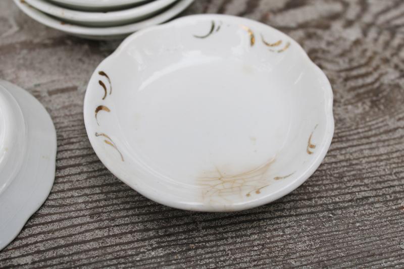 photo of antique white china butter pats, tiny plates Johnson Bros semi porcelain vintage 1900 #3