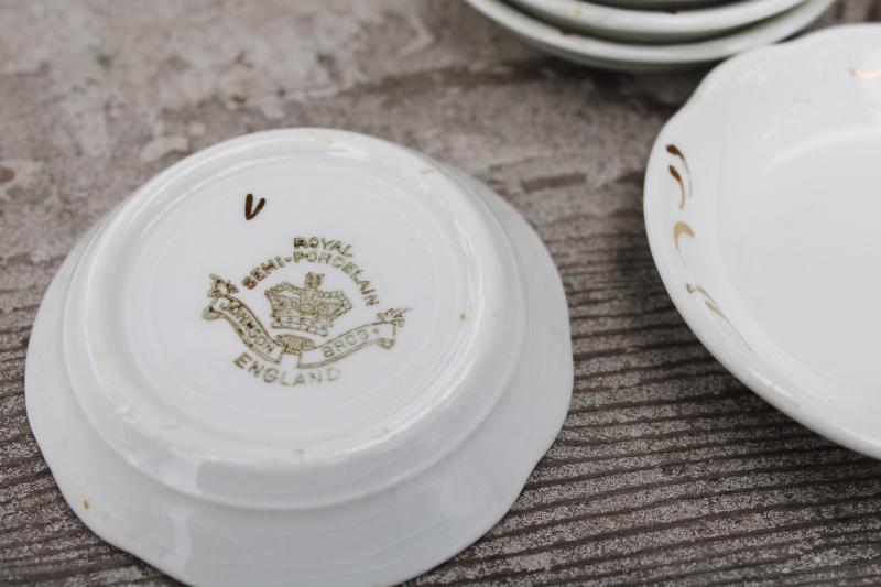 photo of antique white china butter pats, tiny plates Johnson Bros semi porcelain vintage 1900 #4