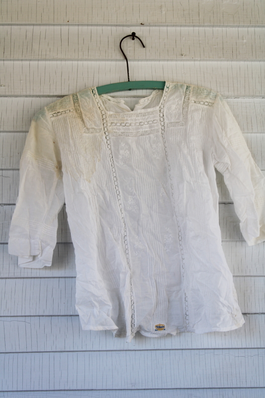 photo of antique white cotton ladies blouses camisole & waists, middy shirt Edwardian vintage early 1900s #9