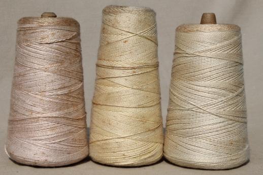 photo of antique white & cream colors primitive grubby old spools of vintage cotton cord thread #2