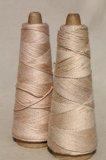 photo of antique white & cream colors primitive grubby old spools of vintage cotton cord thread #3
