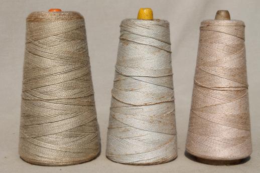 photo of antique white & cream colors primitive grubby old spools of vintage cotton cord thread #4