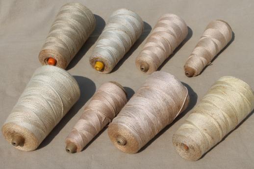 photo of antique white & cream colors primitive grubby old spools of vintage cotton cord thread #5
