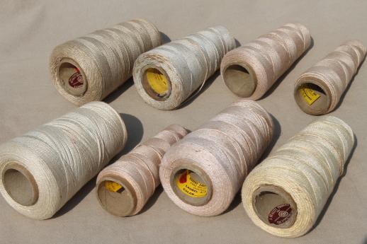 photo of antique white & cream colors primitive grubby old spools of vintage cotton cord thread #6