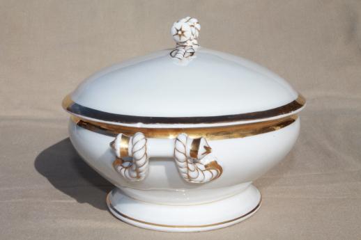 photo of antique white & gold cable rope Haviland tureen & covered dish #10