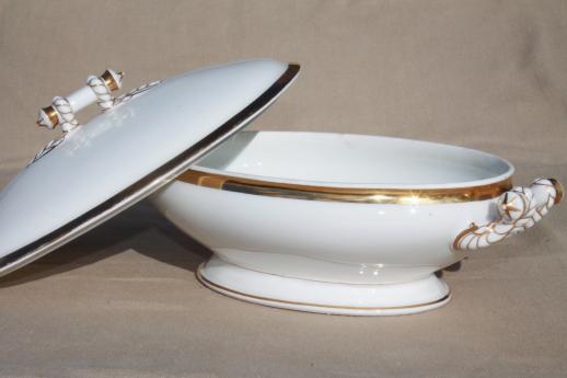 photo of antique white & gold cable rope Haviland tureen & covered dish #11