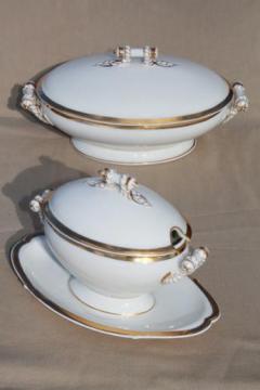 catalog photo of antique white & gold cable rope Haviland tureen & covered dish