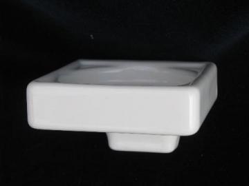 catalog photo of antique white ironstone bathroom glass holder, art deco wall mount style