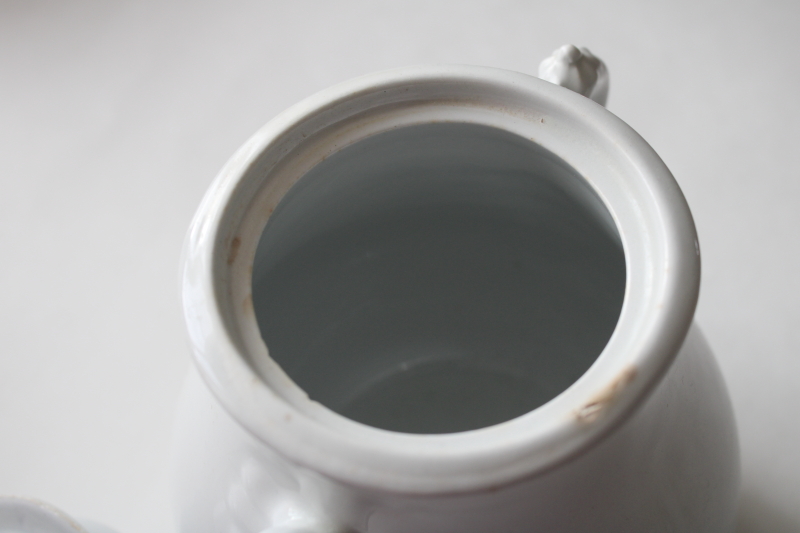 photo of antique white ironstone china biscuit jar large chunky shape, English Royal Arms mark Johnson Bros  #3