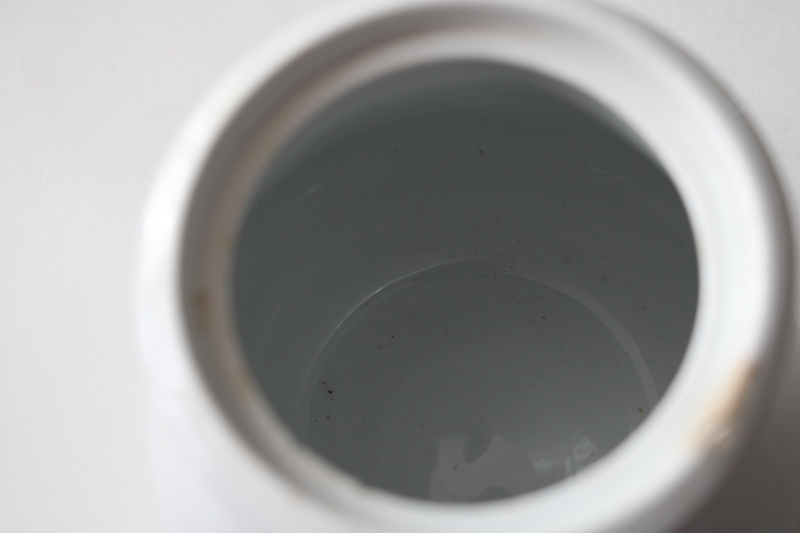 photo of antique white ironstone china biscuit jar large chunky shape, English Royal Arms mark Johnson Bros  #4