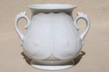 catalog photo of antique white ironstone china biscuit jar, poppies in the wheat embossed pattern 1880s England 