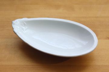 catalog photo of antique white ironstone china bowl, eggplant shaped dish w/ embossed ribbon