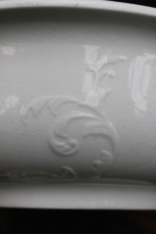 photo of antique white ironstone china bowl, embossed wash bowl basin Anchor JEN backstamp  #4