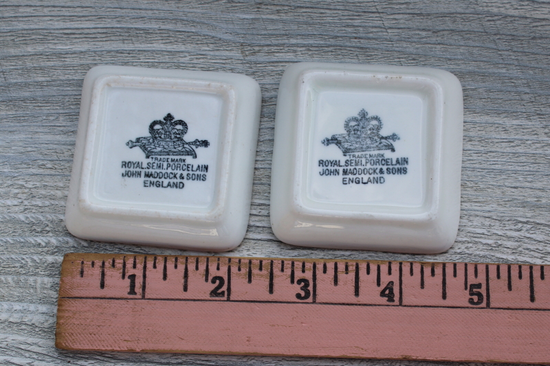 photo of antique white ironstone china butter pats, small square plates John Maddock England #2