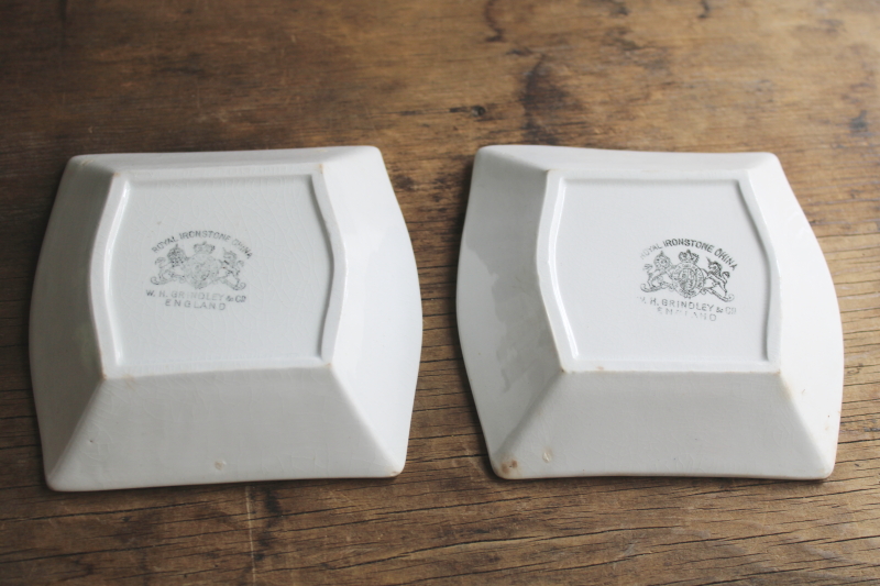 photo of antique white ironstone china dishes, small square bowls w/ fluted border  #3