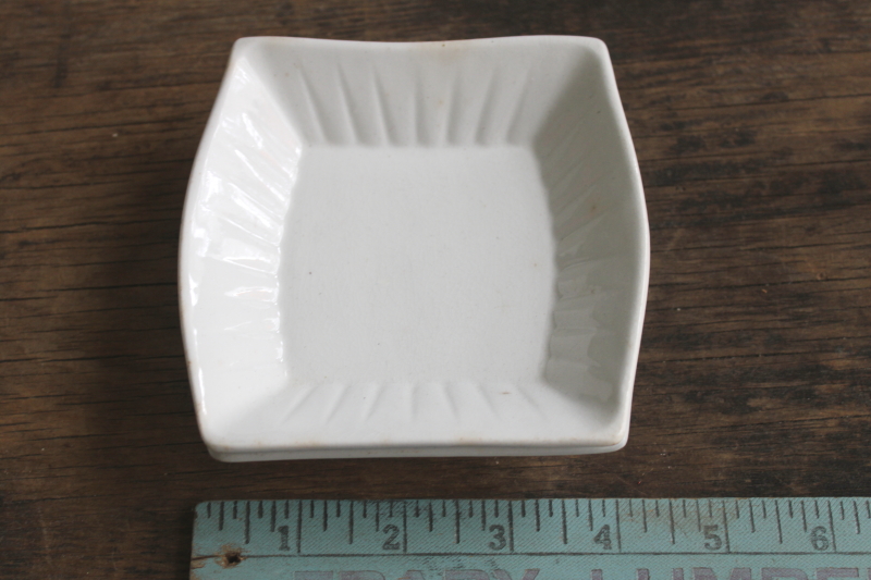 photo of antique white ironstone china dishes, small square bowls w/ fluted border  #5