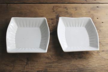 antique white ironstone china dishes, small square bowls w/ fluted border 