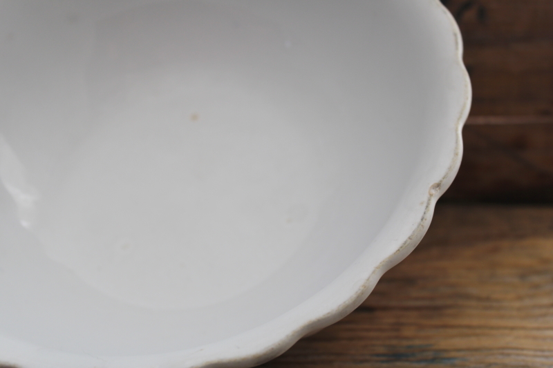 photo of antique white ironstone china fluted bowl w/ Royal Arms mark, rustic farmhouse decor #3