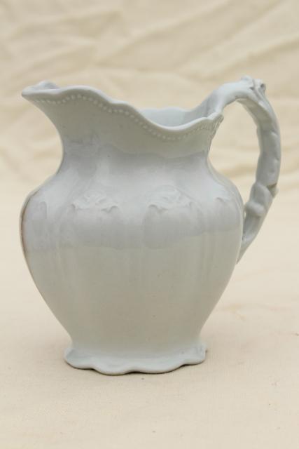 photo of antique white ironstone china pitcher, Johnson Bros England milk jug Royal Arms mark #1