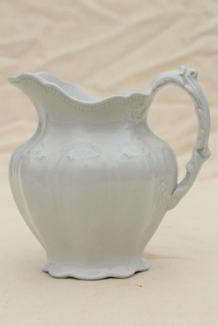 photo of antique white ironstone china pitcher, Johnson Bros England milk jug Royal Arms mark #3