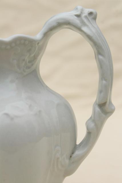 photo of antique white ironstone china pitcher, Johnson Bros England milk jug Royal Arms mark #4