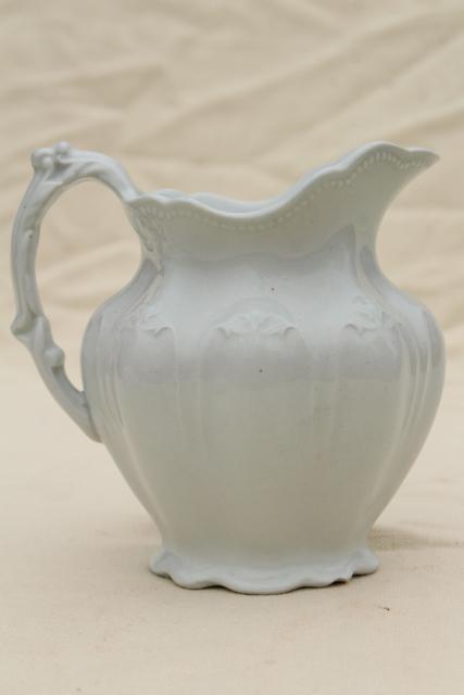 photo of antique white ironstone china pitcher, Johnson Bros England milk jug Royal Arms mark #6