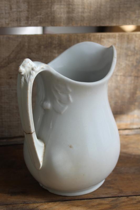 photo of antique white ironstone china pitcher or milk jug, lions head John Edwards England #1