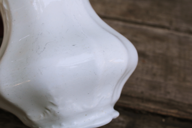photo of antique white ironstone china pitchers large creamers shabby vintage farmhouse decor #2