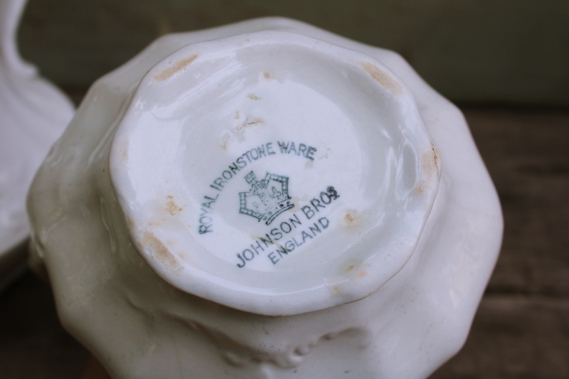 photo of antique white ironstone china pitchers large creamers shabby vintage farmhouse decor #3