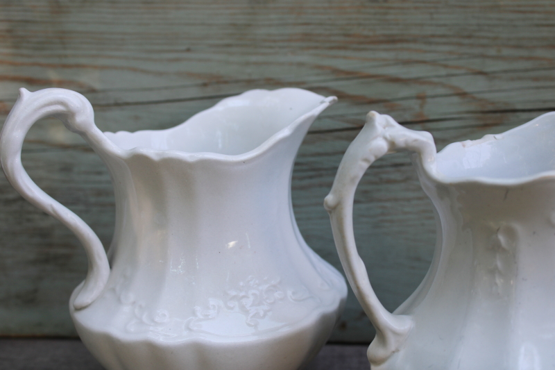 photo of antique white ironstone china pitchers large creamers shabby vintage farmhouse decor #6