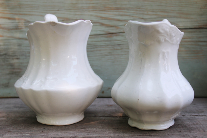 photo of antique white ironstone china pitchers large creamers shabby vintage farmhouse decor #7
