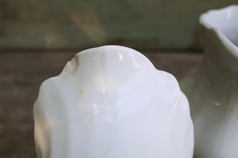 photo of antique white ironstone china pitchers large creamers shabby vintage farmhouse decor #8