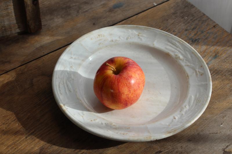 photo of antique white ironstone china plate w/ embossed wheat sheaf, 1800s vintage English pottery #1