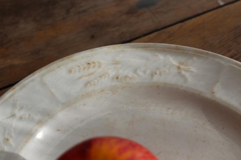 photo of antique white ironstone china plate w/ embossed wheat sheaf, 1800s vintage English pottery #3