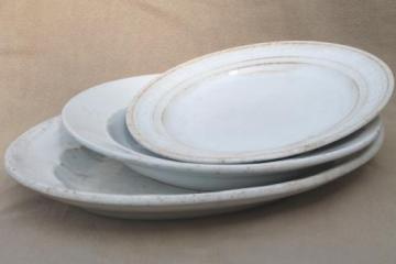 catalog photo of antique white ironstone china plates & platter, late 1800s vintage embossed china patterns