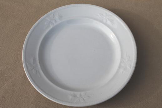 photo of antique white ironstone china plates w/ rose leaf embossed border, 1869 Meakin England #5