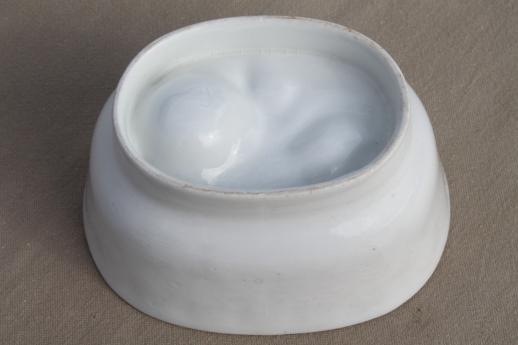 photo of antique white ironstone china pudding mold, rose leaf pattern oval mold #3