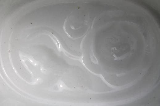 photo of antique white ironstone china pudding mold, rose leaf pattern oval mold #5