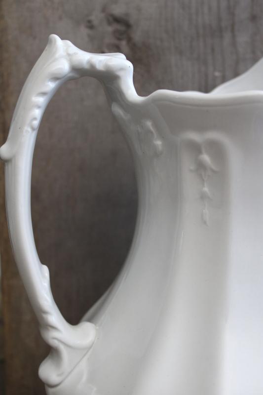 photo of antique white ironstone china wash pitcher, acanthus leaf pattern Johnson Bros England #5