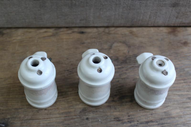 photo of antique white ironstone industrial electric light bulb sockets w/ turn key paddle switches #3