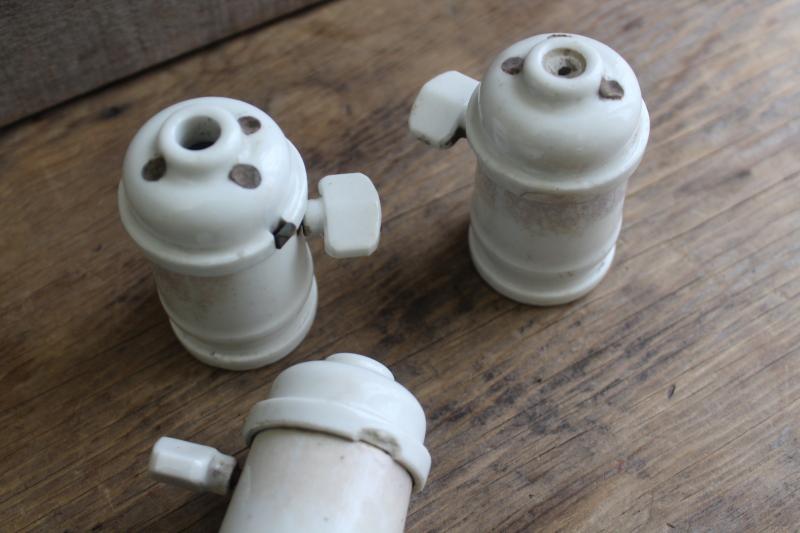 photo of antique white ironstone industrial electric light bulb sockets w/ turn key paddle switches #4