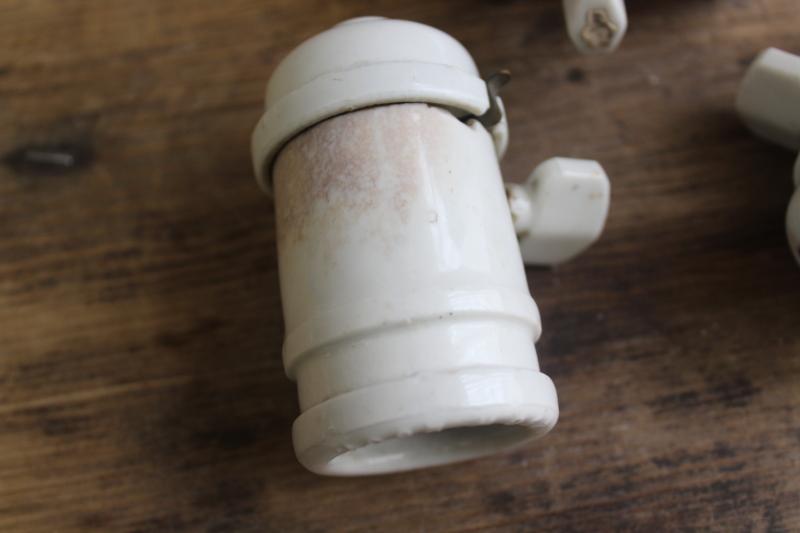 photo of antique white ironstone industrial electric light bulb sockets w/ turn key paddle switches #6