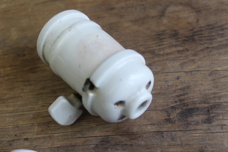 photo of antique white ironstone industrial electric light bulb sockets w/ turn key paddle switches #7