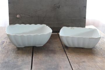 catalog photo of antique white ironstone ladyfinger fluted square bowls, turn of the century vintage farmhouse