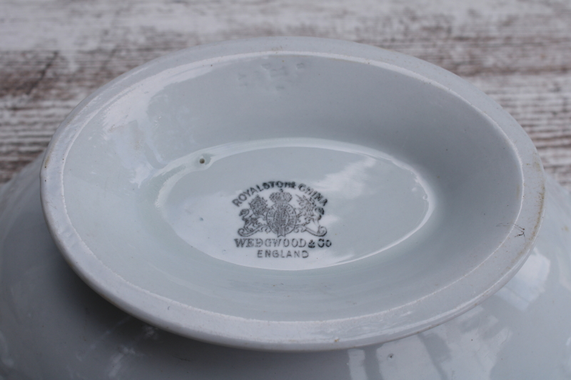 photo of antique white ironstone oval bowl w/ browned stained cover, 1800s vintage Wedgwood china  #3