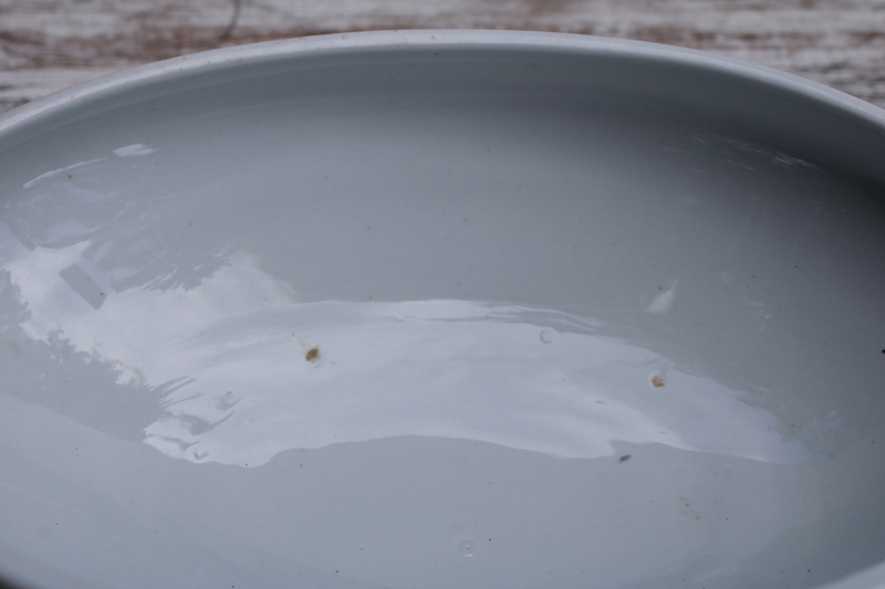 photo of antique white ironstone oval bowl w/ browned stained cover, 1800s vintage Wedgwood china  #10