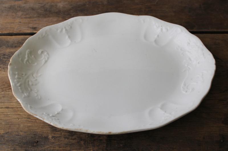 photo of antique white ironstone platter, embossed English oak or acanthus leaf Johnson Brothers #1